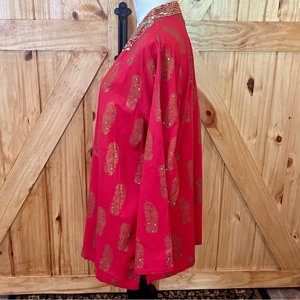 Denim 24/7 Red and Gold Ladies Embellished Long Sleeve Tunic - Picture 7 of 11